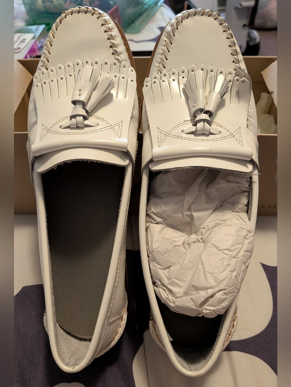 G.H. Bass & Co. White Tassel Kiltie Loafers